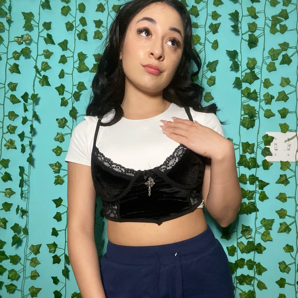 black lace crop top
